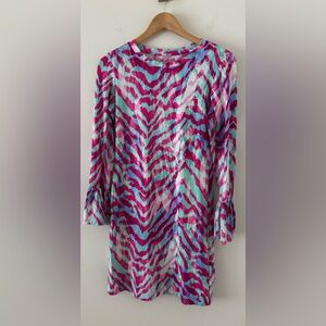 IBKUL Women’s Long Sleeve Crew Neck Dress Animal Print Pink/Blue Size XS